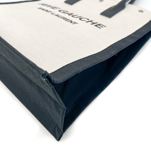 Saint Laurent Rive Gauche North South Linen and Leather Tote White Black Bag - Picture 8 of 13